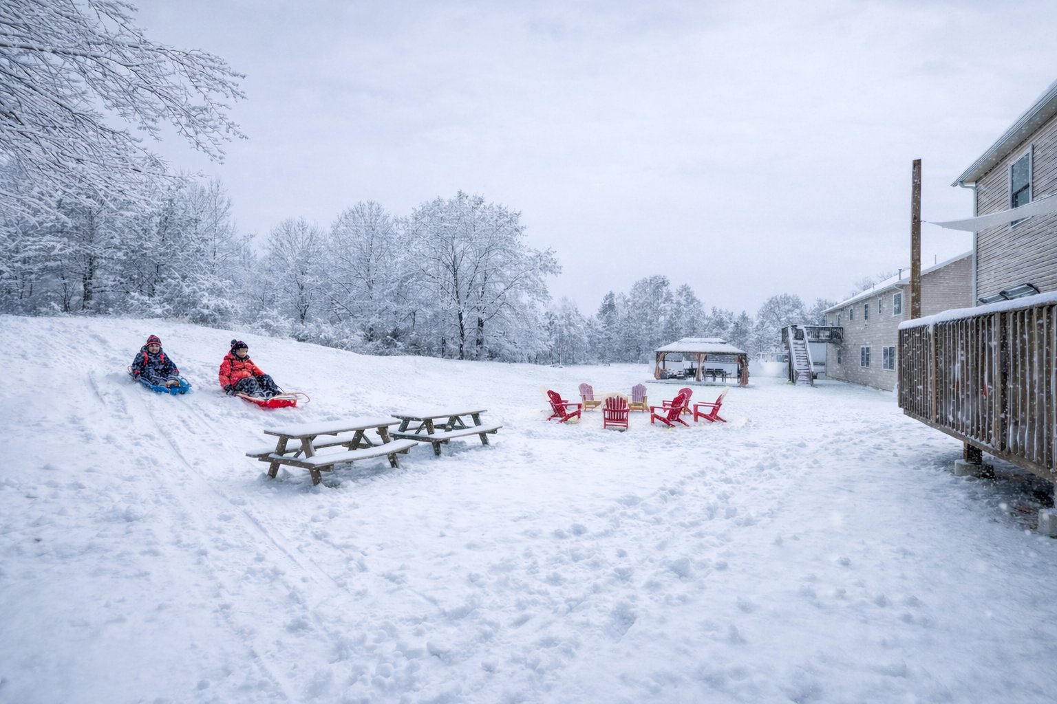 Bull Run Trailhouse exterior in winter